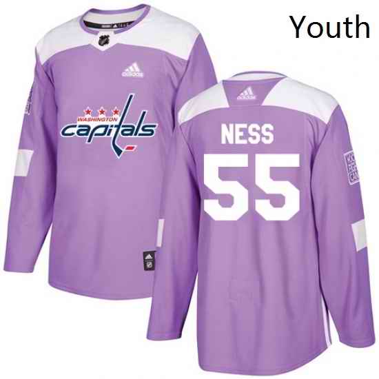 Youth Adidas Washington Capitals 55 Aaron Ness Authentic Purple Fights Cancer Practice NHL Jersey